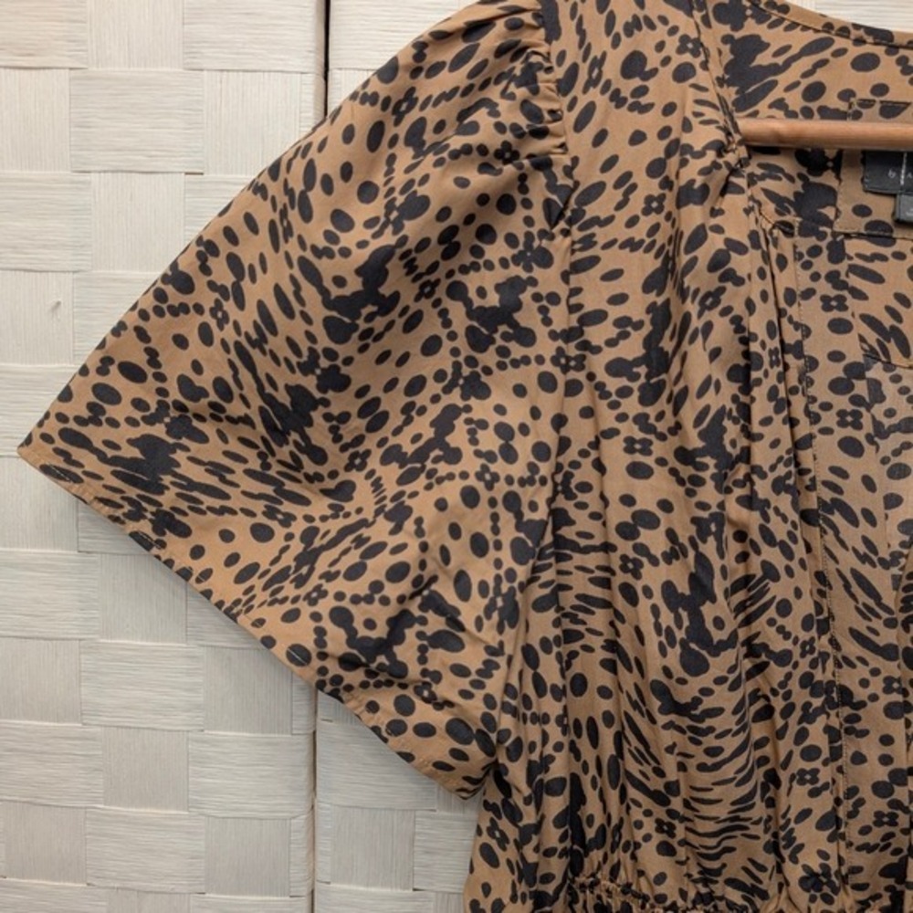By Anthropologie Leopard Print Smocked Waist Tiered Ruffle Mini Dress Brown Sz M - Picture 5 of 14